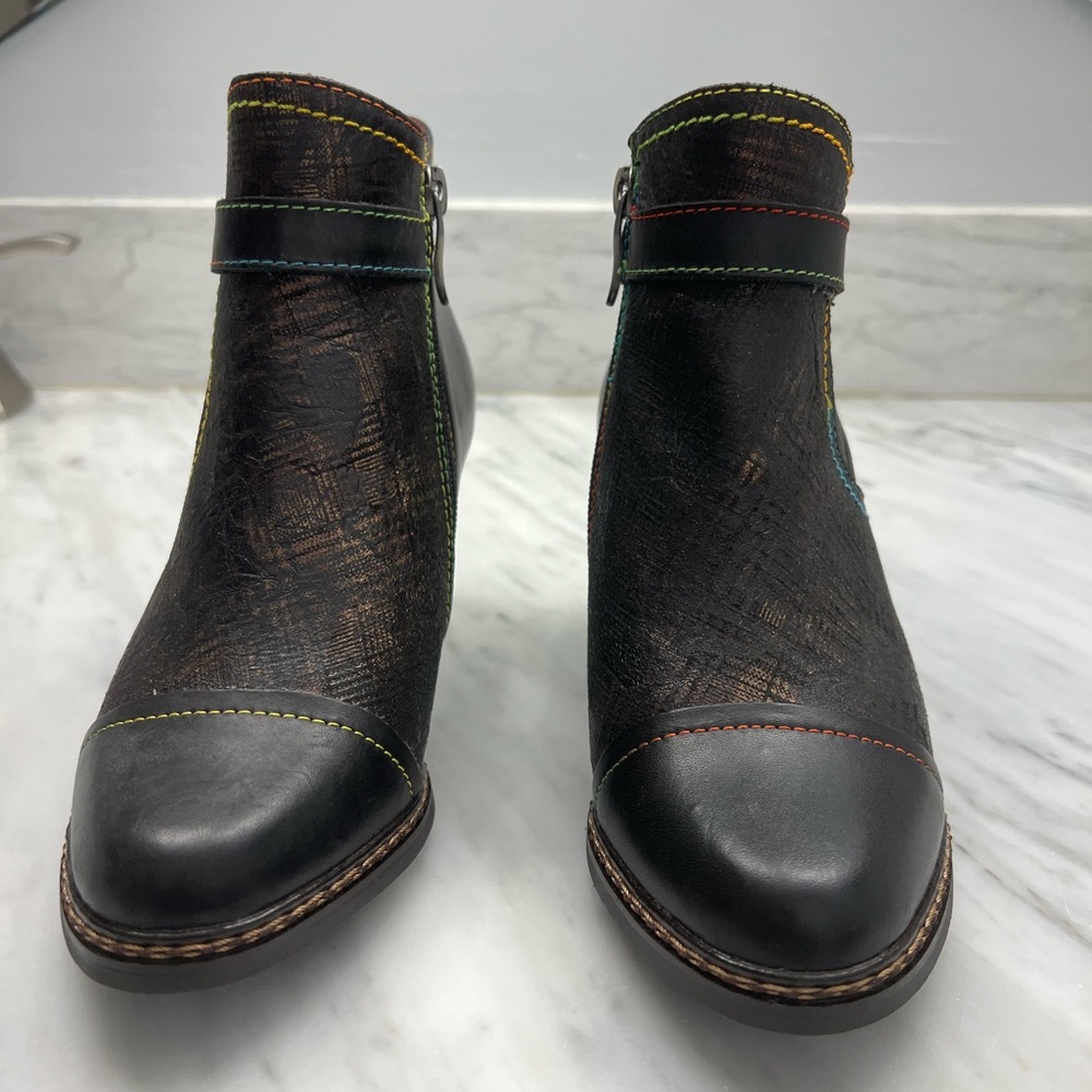 Spring Step L’Artiste Captivated Black Ankle Booties with Colorful Stitching (6)